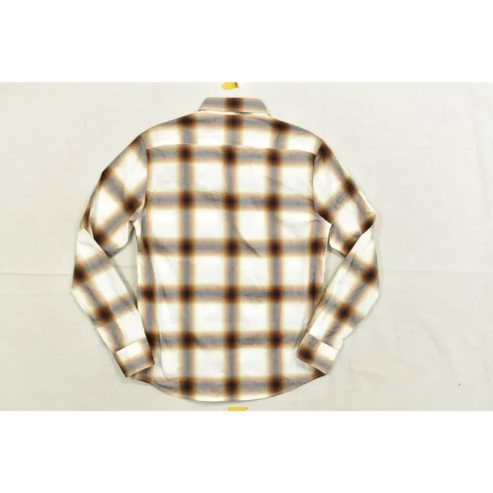 Banana Republic Shirt Mens Small S Untucked Fit Plaid Long Sleeve Cotton Brown